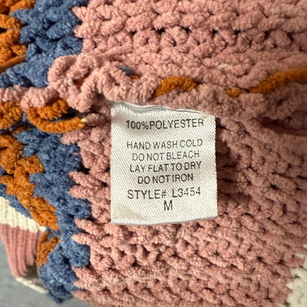 Together Collection Medium Sweater Top White Blue Striped Chunky Crochet Cozy - Picture 7 of 9